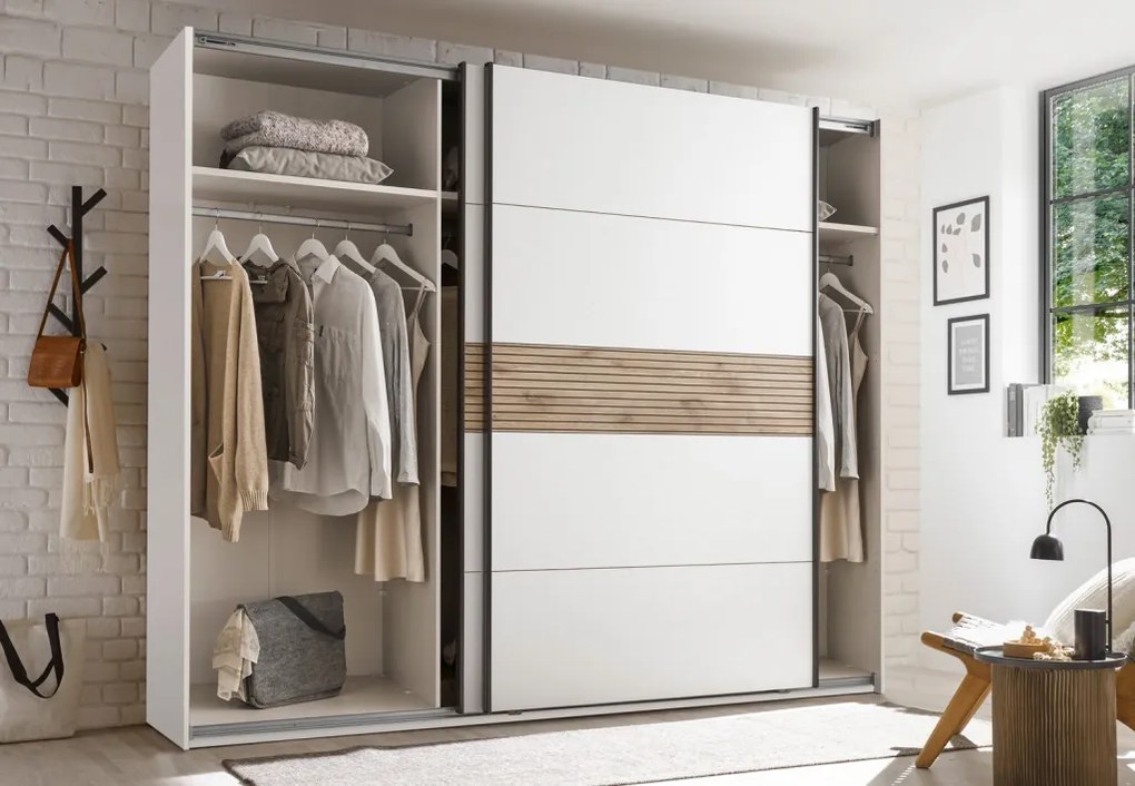 Šatníková skriňa so zrkadlom Daria, 270 cm, dub/biela