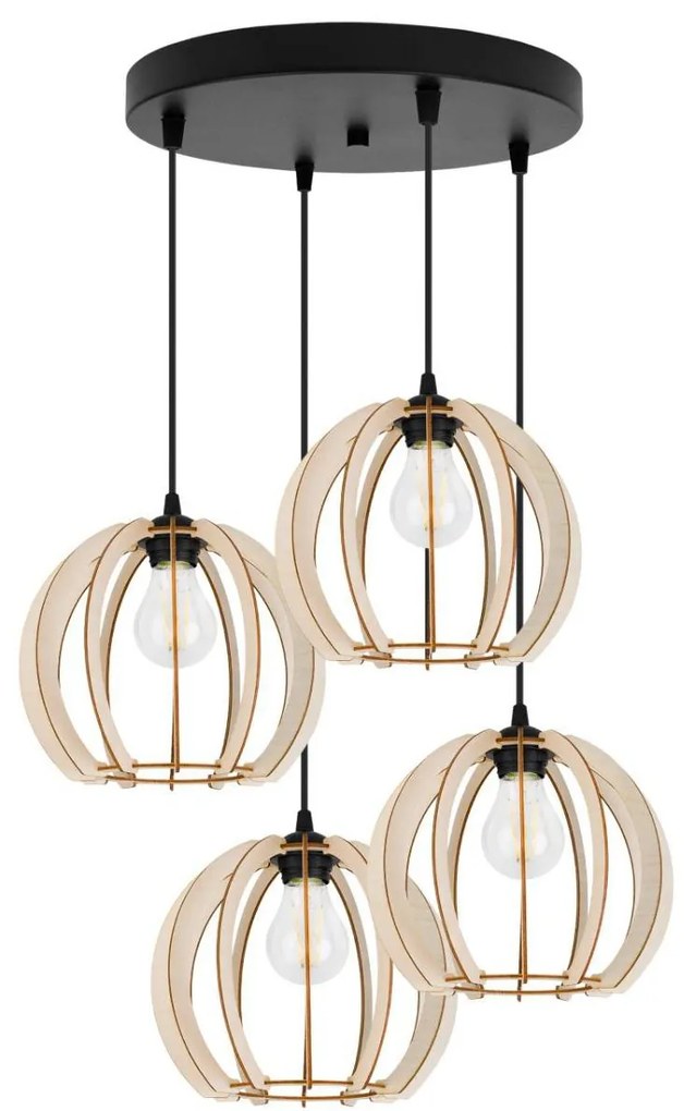 Závesné svietidlo Timber 9, 4x drevené tienidlo, o
