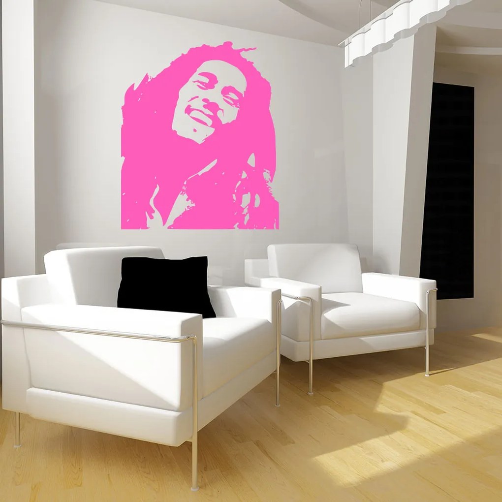 Veselá Stena Samolepka Portrét Bob Marley Farba: fialová, Veľkosť: 60 x 50 cm