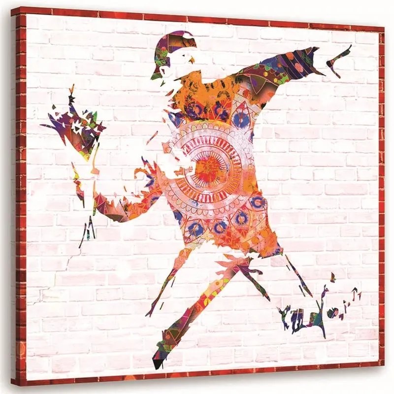 Gario Obraz na plátne Banksy hooligan s kyticou kvetov Rozmery: 30 x 30 cm