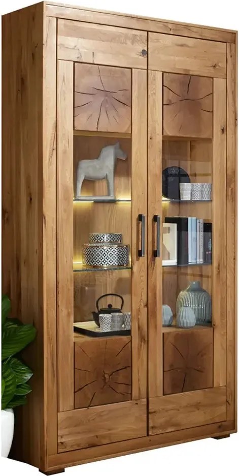 Široká dubová vitrína, 110x40x201 cm