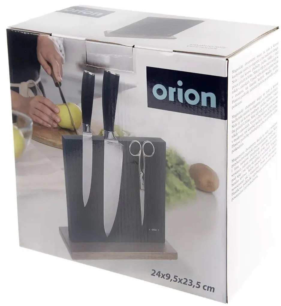 Orion Magnetický stojan na nože, čierny s drevom