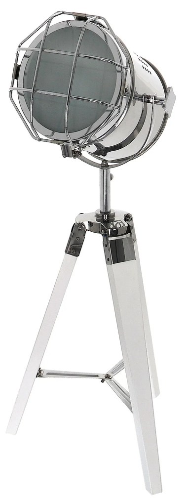 Dekorstudio Podlahová lampa TRIPOD na bielej trojnožke s chrómovaným tienidlom