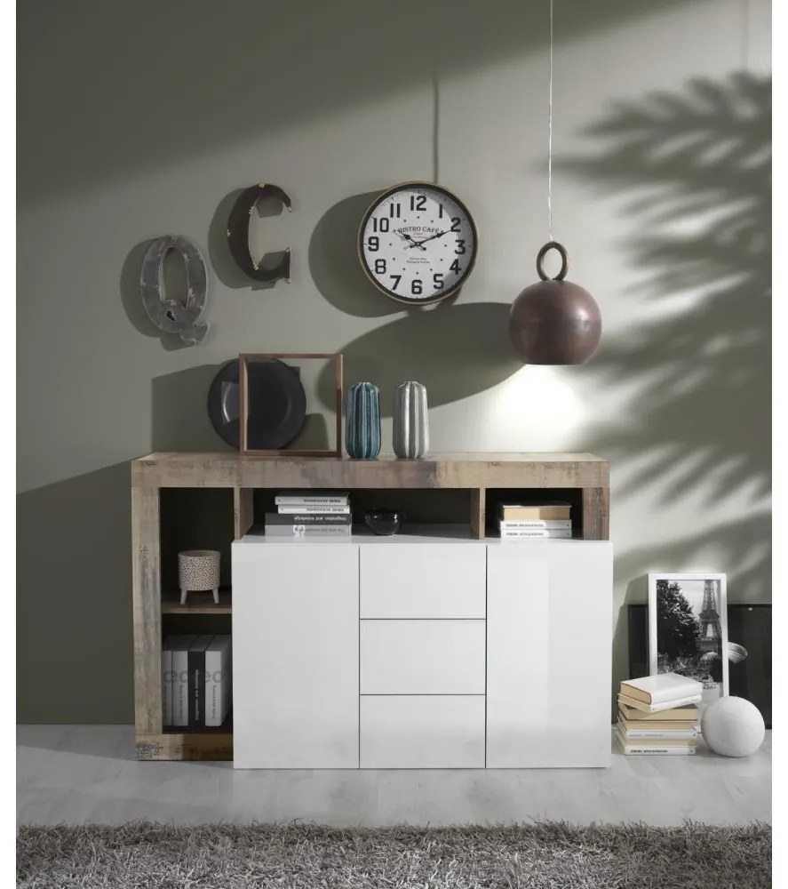 Komoda LENOR bela/rjava