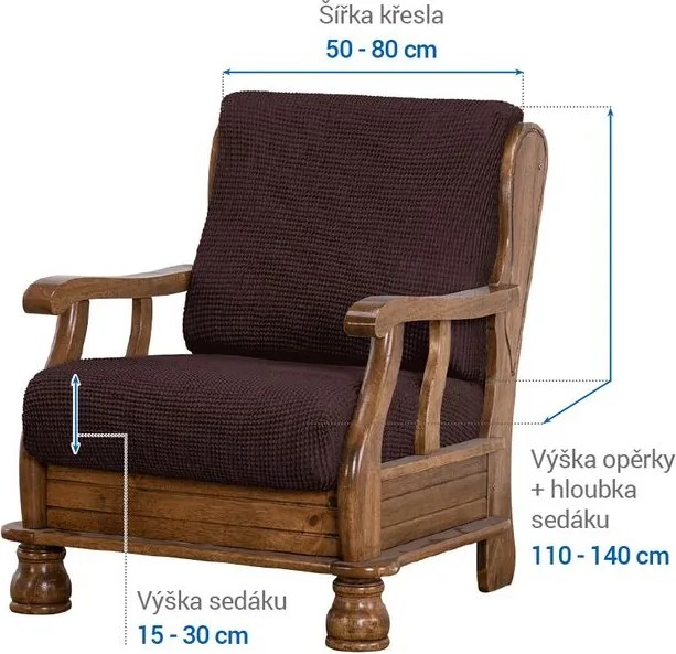 Super strečové poťahy NIAGARA čokoládová kreslo s drevenými rúčkami (š. 50 - 80 cm)