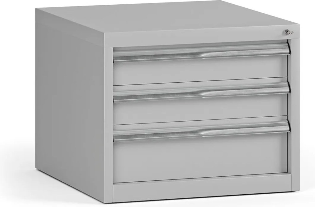 Závesný dielenský box na náradie G345 k pracovným stolom do dielne, 3 zásuvky, 565 x 580 x 450 mm, sivá