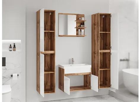 Kúpelňový nábytok Garmuzo XL, Farby: wotan / wotan + biely lesk, Sifón: bez sifónu, Umývadlová batéria: Economico BYU 020M