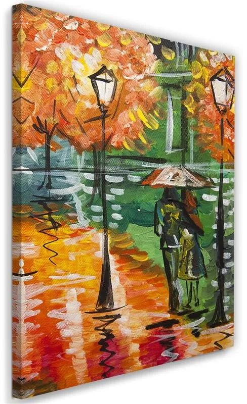 Gario Obraz na plátne Daždivá jeseň na ceste s lampášmi Rozmery: 40 x 60 cm, Prevedenie: Panelový obraz