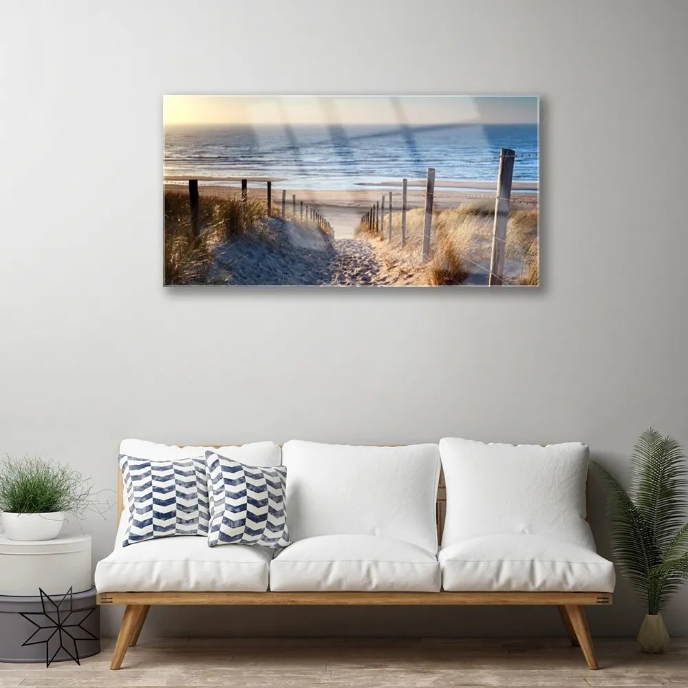 Skleneny obraz Pláž chodník krajina 140x70 cm