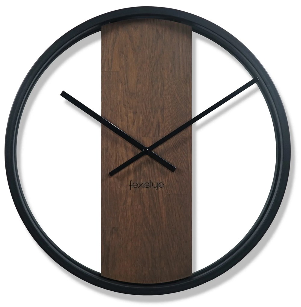Dekorstudio Kovové hodiny s dubovým drevom LOFT OVAL hnedé