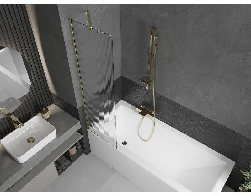 Mexen Next, 1-krídlová vaňová zástena 50 x 150 cm, 6mm sklo Ribs, zlatá matná, 895-050-000-00-09-55