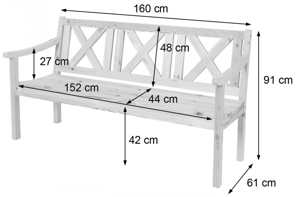 Záhradná lavica Kopenhagen 3-miestna ~ drevo masív, 160cm - Tmavo hnedá