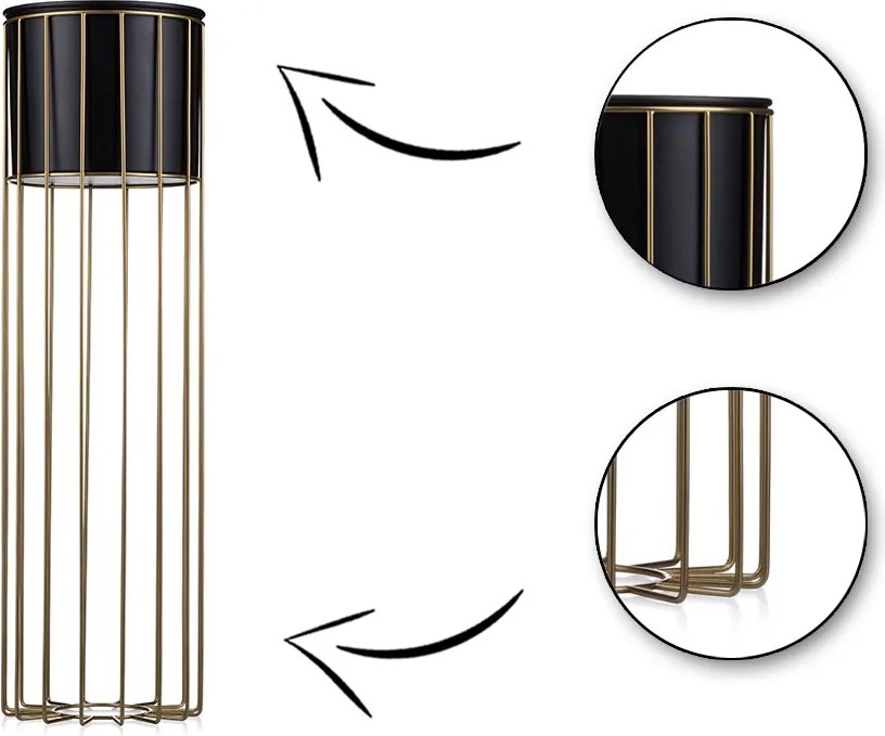 KOVOVÝ KVETINÁČ SO STOJANOM GLAM 70X20 CM ČIERNA/ZLATÁ