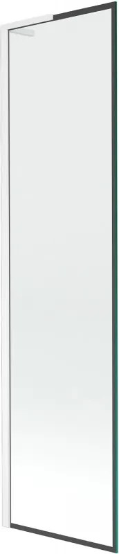 Mexen Next L, 1-krídlová vaňová zástena 50 x 150 cm, 6mm číre sklo-čierny vzor, biely profil, 895-050-000-03-70-20