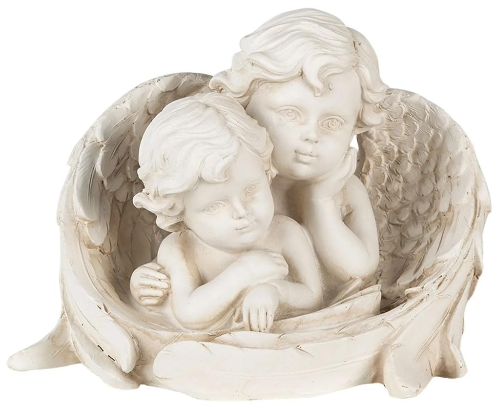 Biela dekoratívne soška 2 anjelov - 16 * 10 * 12 cm
