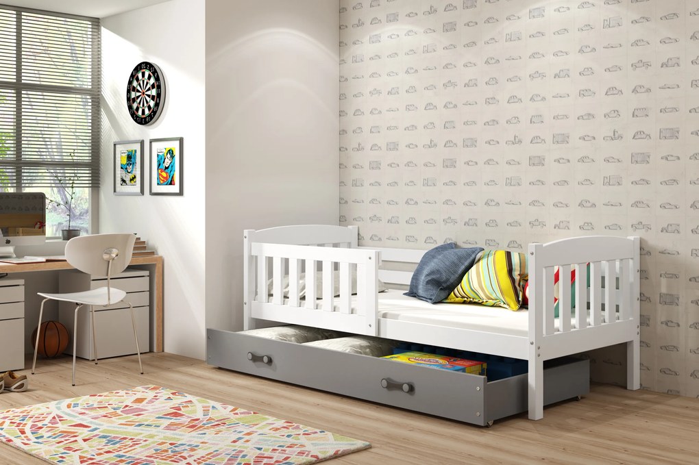 Interbeds Jednolôžková posteľ Kubus2 biela 160x80 s matracom a šuplíkom - grafit