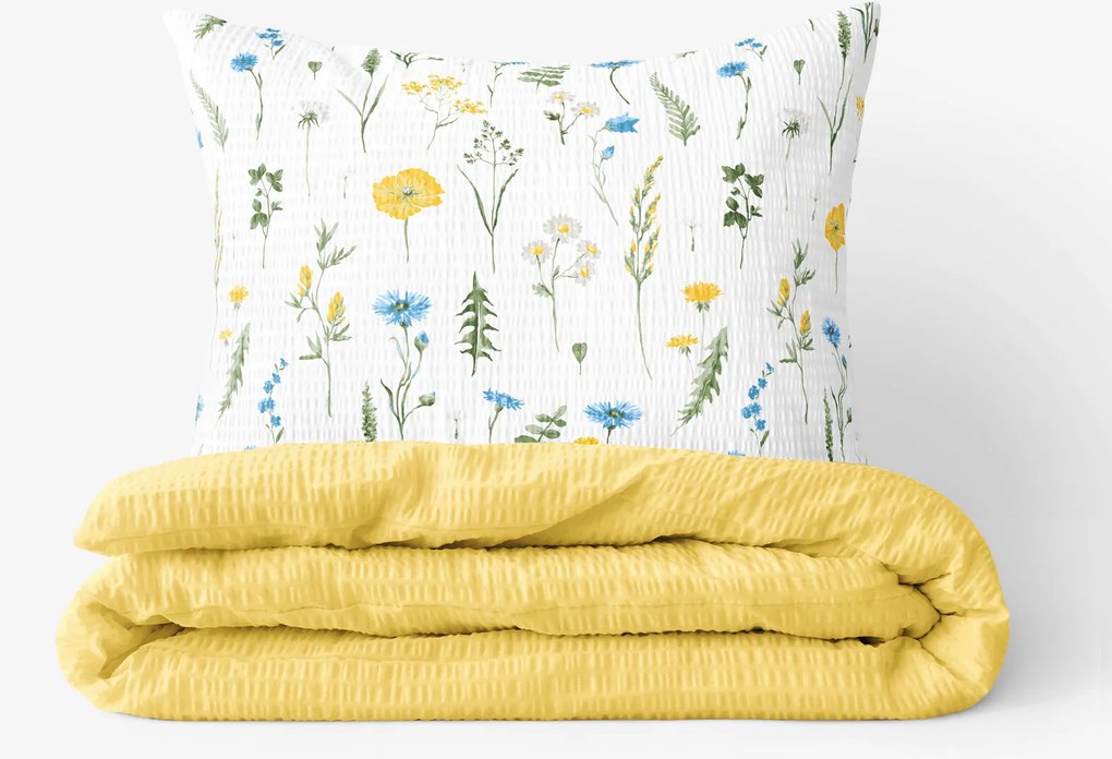 Goldea krepové posteľné obliečky duo - slovenská lúka so žltou 140 x 220 a 70 x 90 cm