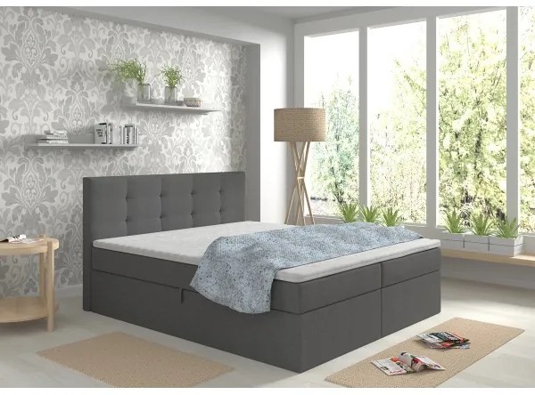 Čalúnená posteľ EMBER 180x200 cm s matracmi a topperom, s úložným priestorom, antracitová