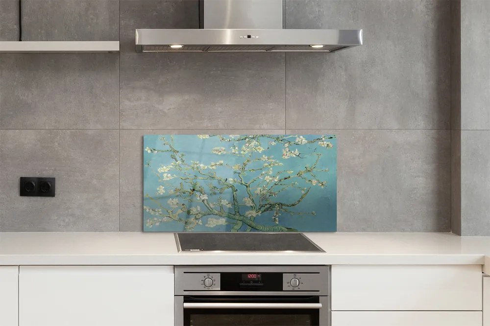 Sklenený obklad do kuchyne Art mandľové kvety 125x50 cm