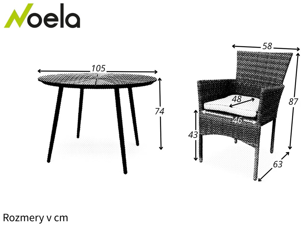 Noela Záhradný jedálenský set Wilder + 4x ratanové kreslo Bali PREMIUM