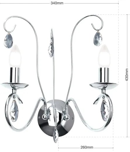 Orion WA 2-1093/2- Krištáľové nást. svietidlo ALESSIA 2xE14/40W/230V lesklý chróm