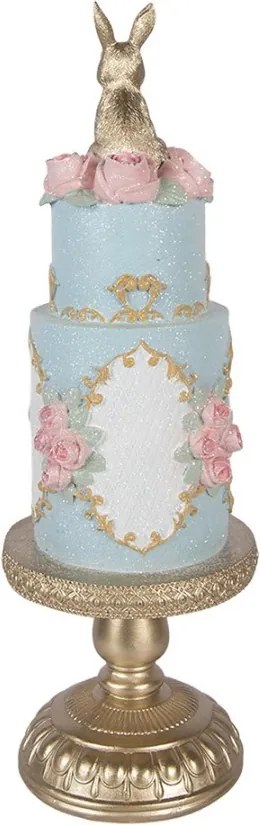 Modro-zlatá torta zdobená ružičkami a králikom - Ø 12*37 cm
