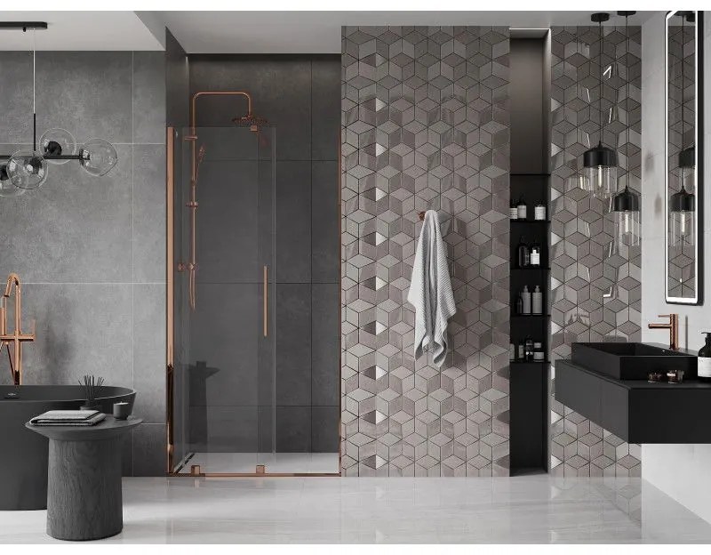 Mexen Velar, posuvné dvere do otvoru 120x200 cm, 8mm číre sklo, ružové zlato, 871-120-000-01-60