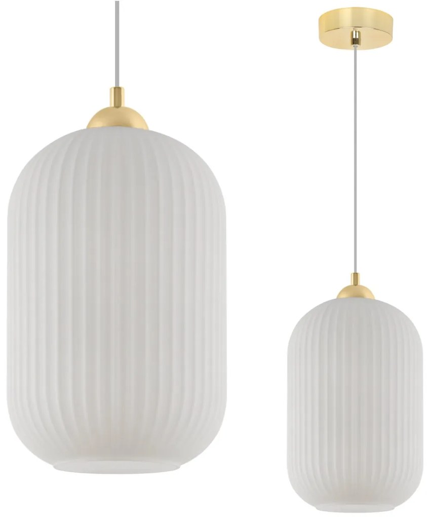 Závesné svietidlo Riffle 4, 1x biele sklenené tienidlo, g