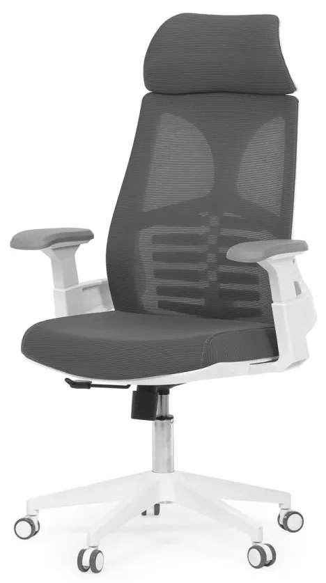 Kancelárska stolička KA-S247 WT, tmavosivá sieťovina MESH, biely plast