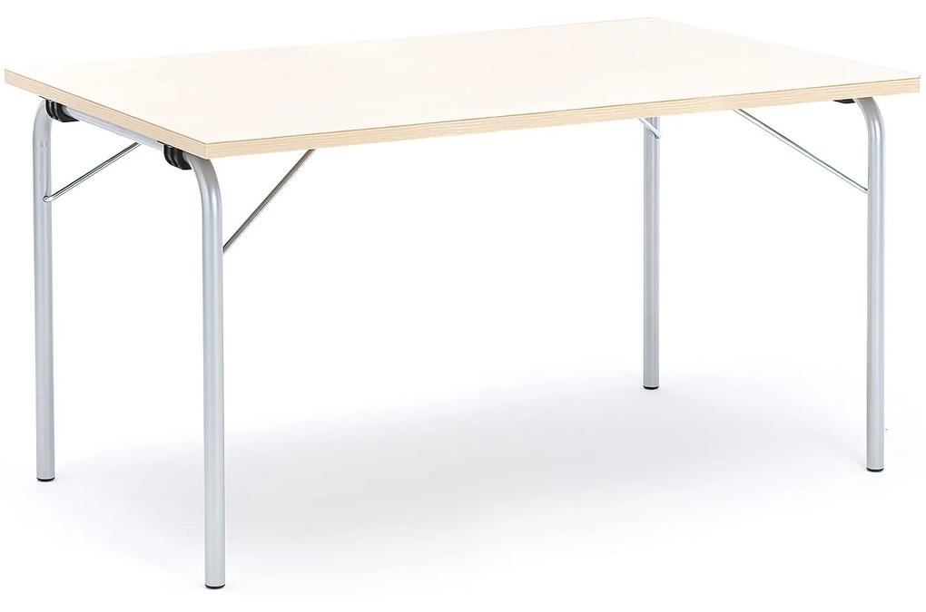 Skladací stôl NICKE, 1400x800x720 mm, laminát - breza, strieborná