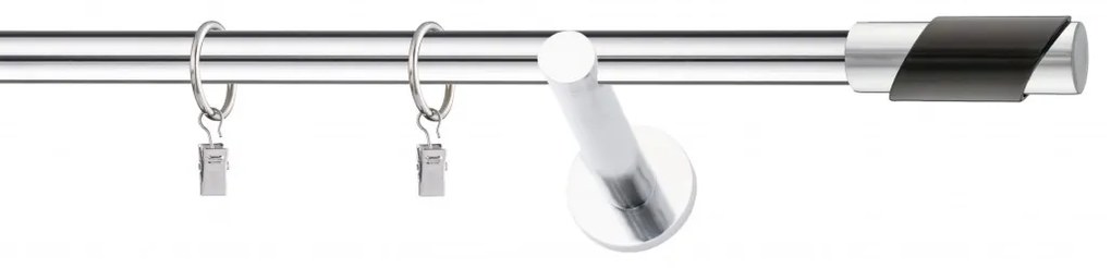 Dekorstudio Chrómová jednoradová garniža čierny PARIS 19mm Dĺžka: 360cm, Typ uchytenia: Držiak modern, Typ príslušenstva: Krúžky tiché so štipcami
