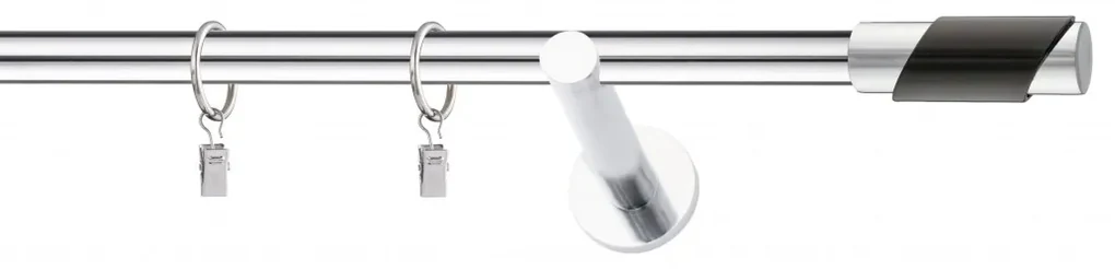 Dekorstudio Chrómová jednoradová garniža čierny PARIS 19mm Dĺžka: 420cm, Typ uchytenia: Držiak modern, Typ príslušenstva: Krúžky tiché so štipcami