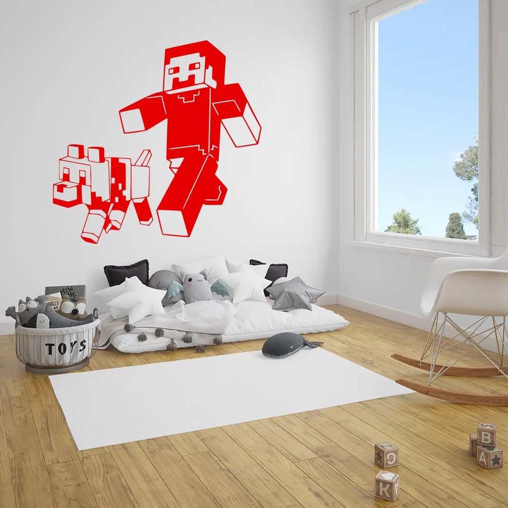 Veselá Stena Samolepka Minecraft so psom Farba: modrá, Veľkosť: 80 x 78 cm
