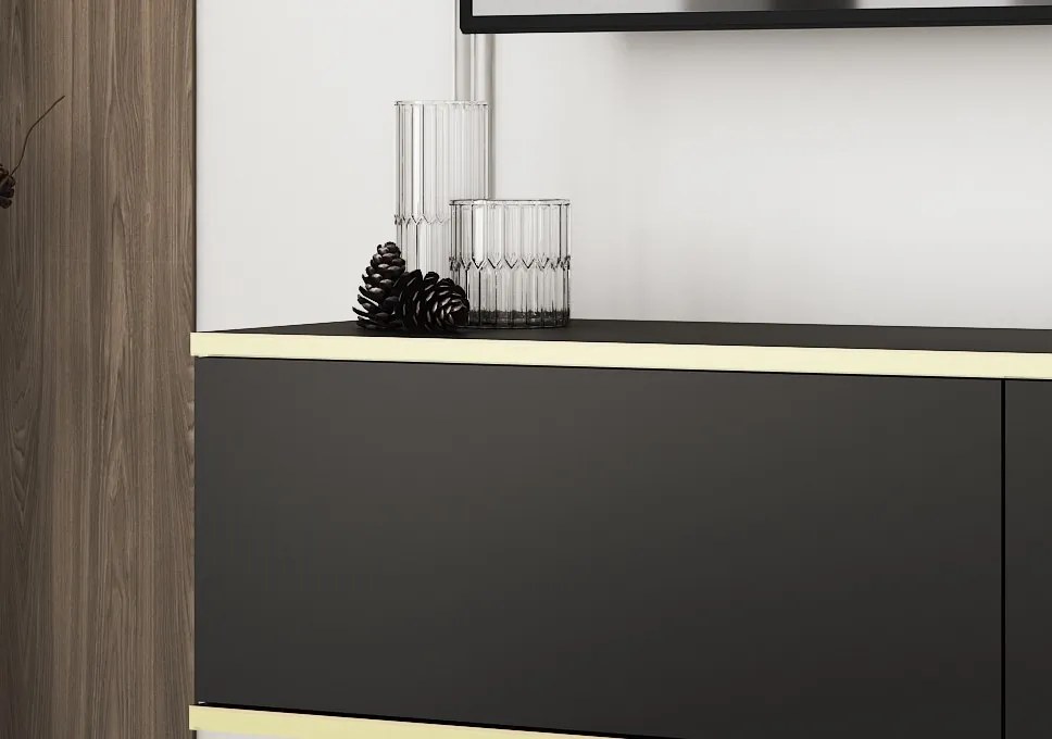 Závesná TV skrinka Orfeo, 135 cm, čierna / zlatá