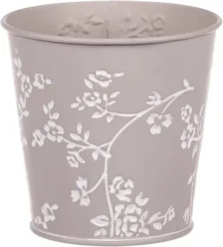 Obal na kvetináč šedý s bielymi ružami, 11 cm%