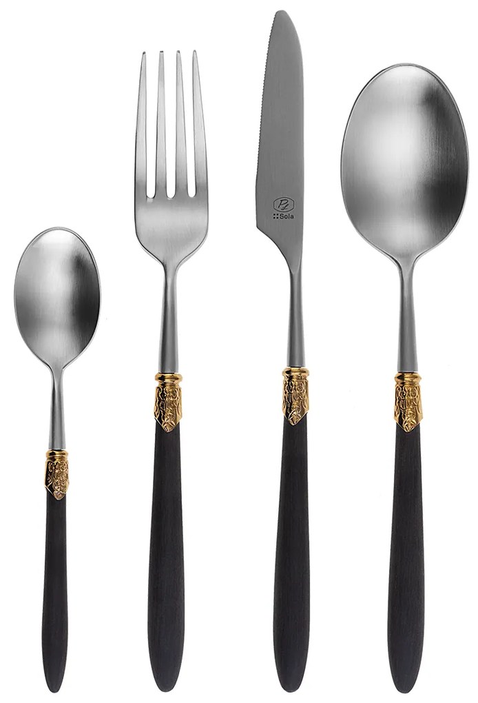 Príborový set 30 ks - Gaya Exeter Gold Ring čierny - 133158