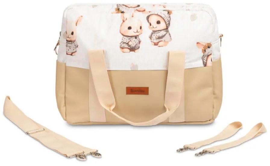 Taška ku kočíku, ekokoža, Králičci, béžová