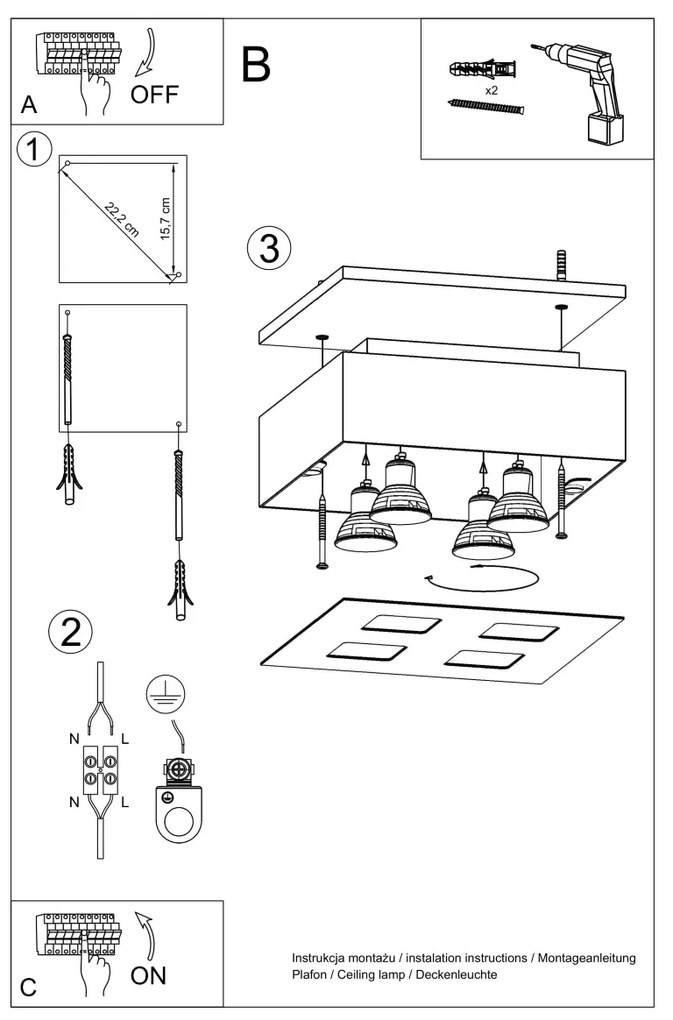Stropné svietidlo Mono 4, 1x čierne/biele kovové tienidlo