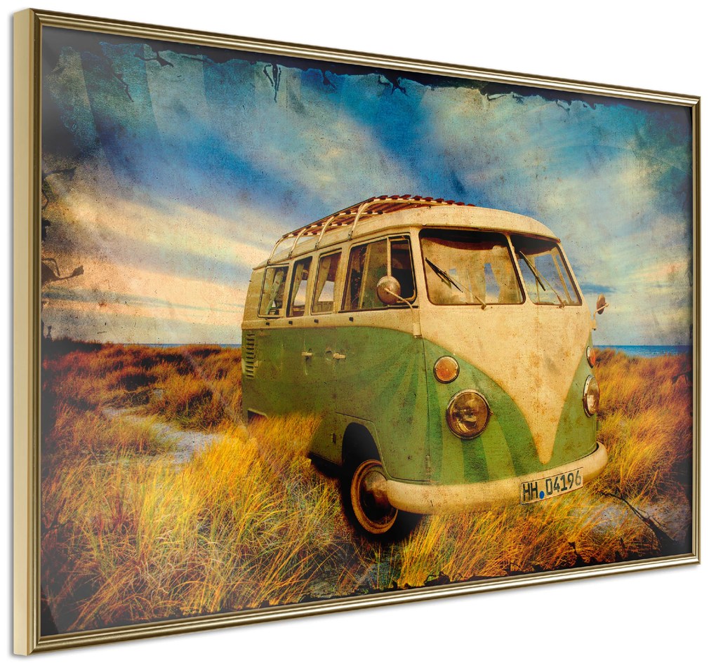 Artgeist Plagát - Retro Bus [Poster] Veľkosť: 45x30, Verzia: Zlatý rám s passe-partout