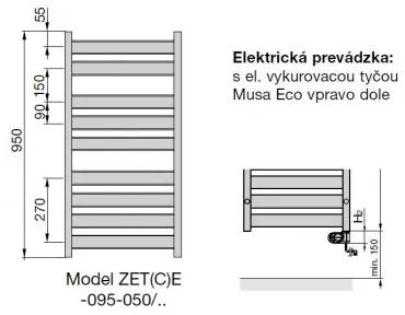 ZEHNDER Zeta elektrický radiátor 1024 x 500 mm s vykurovacou tyčou 400W čierna matná ZETBE-095-050/MQ