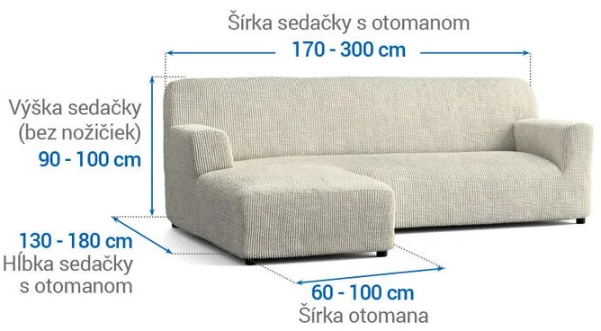 Bielastické poťahy COSTINA smotanová sedačka s otomanom vľavo (š. 170 - 300 cm)