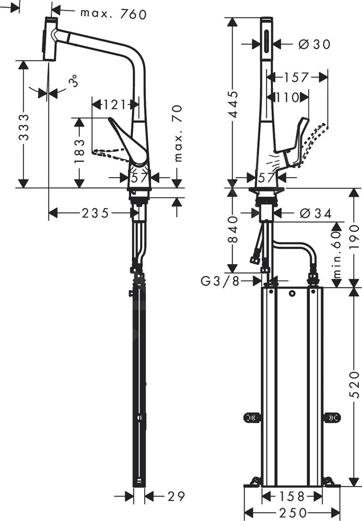 Hansgrohe M71, drezová batéria M7117-H320 s výsuvnou spŕškou, sBOX, vzhľad nehrdzavejúcej ocele, HAN-73816800
