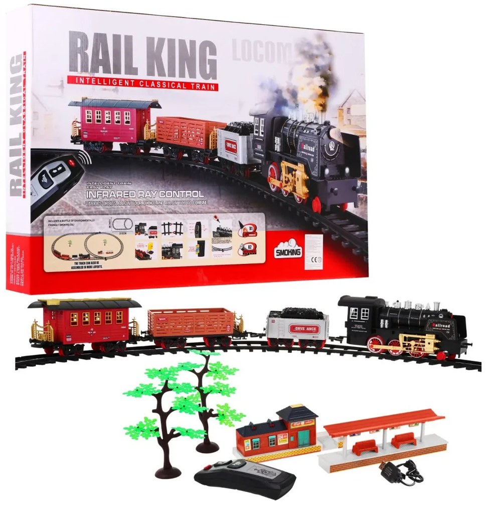 Diaľkovo ovládaný vláčik s dráhami pre deti 3+ funkcia dymu ZKT.19039-8