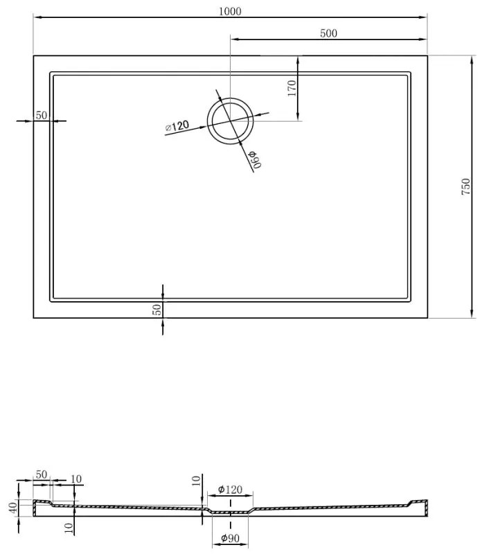 Mexen, Mexen Flow obdĺžniková sprchová vanička slim 100 x 75 cm, čierna matná, 46R707510