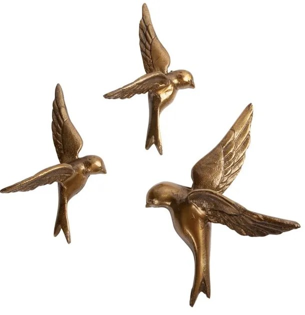 Súprava 3 dekoratívnych mosadzných nástenných vtáčikov BePureHome