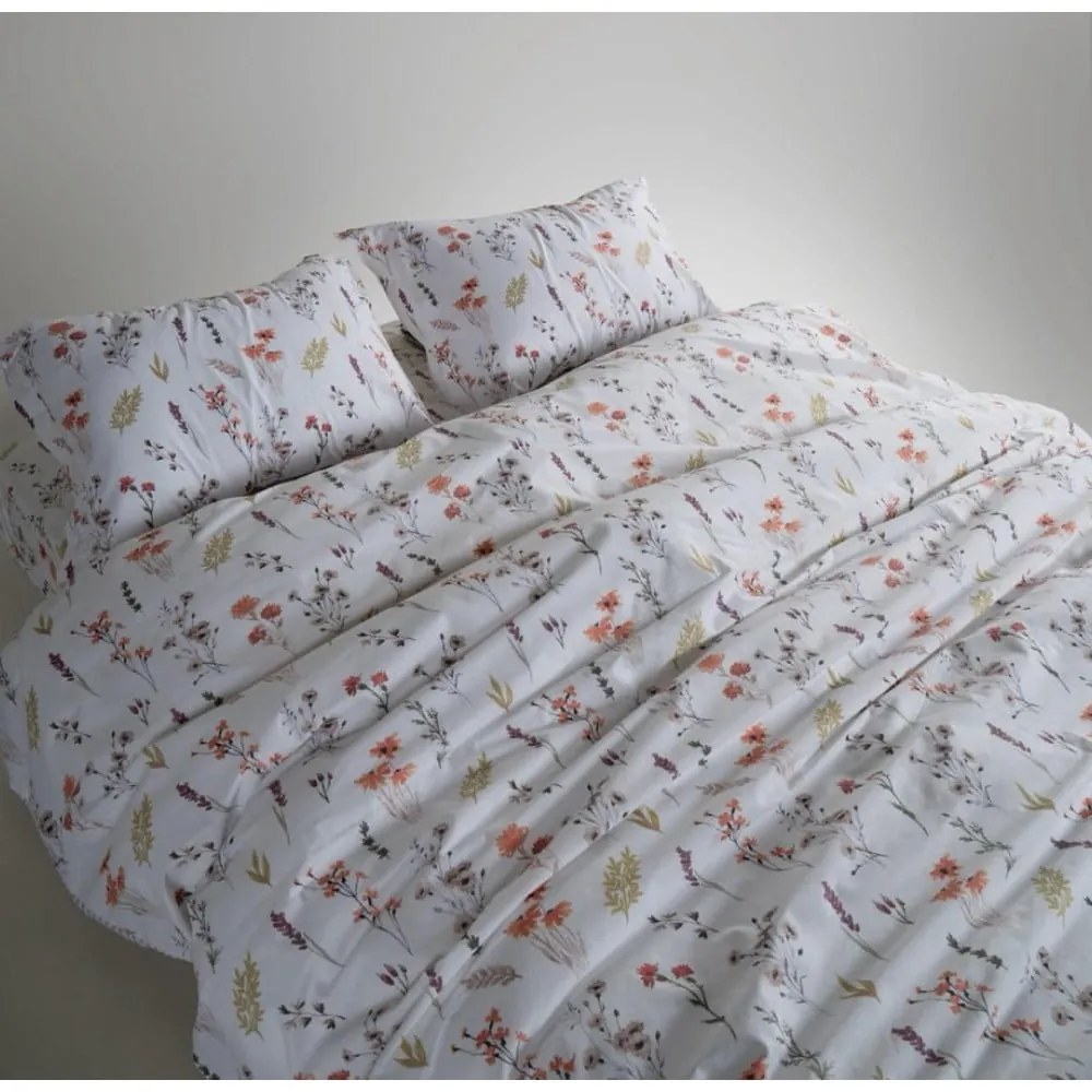 Biele obliečky na jednolôžko z bavlny Renforcé 140x200 cm Floral Dance Autumn – Mila Home Luxury