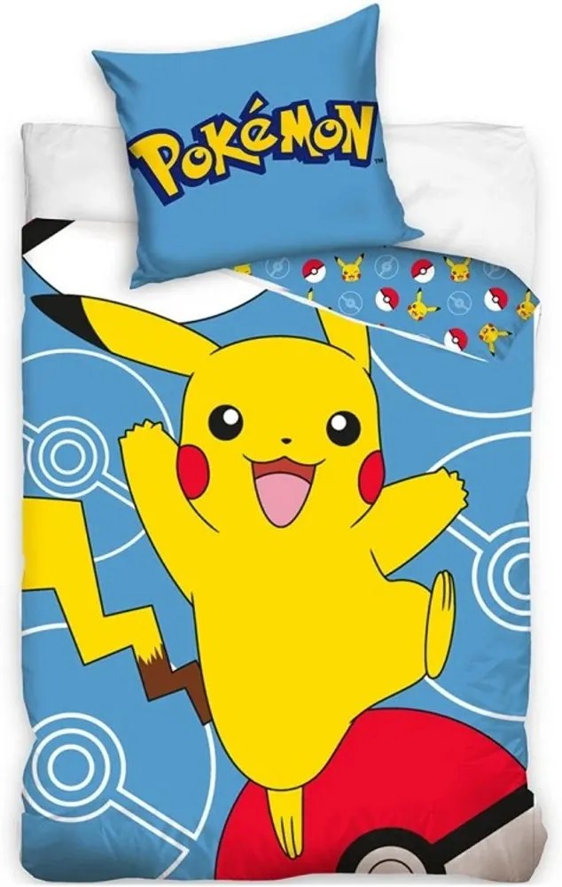 Bavlnené posteľné obliečky Pokémon Pikachu a Pokéball - 100% bavlna Renforcé - 70 x 90 cm + 140 x 200 cm