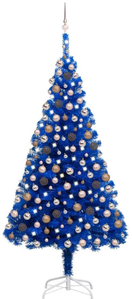 Umelý vianočný stromček s LED a súpravou gulí 240 cm modrý PVC 3077597
