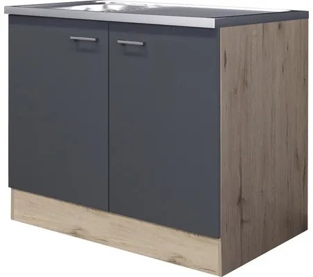 Kuchynská skrinka s drezom Flex Well Tiago 100 x 60 x 85 cm čadičová sivá matný dub san remo svetlý matný