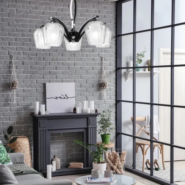 Luster na tyči PAULA 5xE27/60W/230V čierna